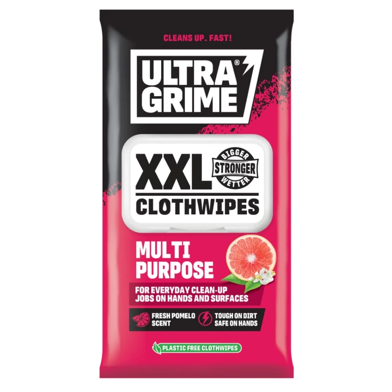 UltraGrime Multi-Purpose Pomelo XXL+ Biodegradable Cleaning Wet Wipes - Plastic Free Pomelo Scented Indoor Dirt & Grime Wipes - Multi-Purpose Heavy-Duty Cleaning Cloths (40 Thick Large Wipes)