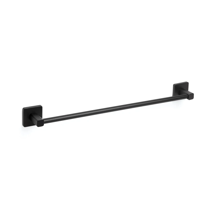 TATAY Large Bathroom Towel Holder, from the NERO bathroom accessories collection, Stainless Steel and Zamak, Double Fixing System with Screws and Glu fix, Black Towel Rail. Measures 6 x 6,5 x 60 cm