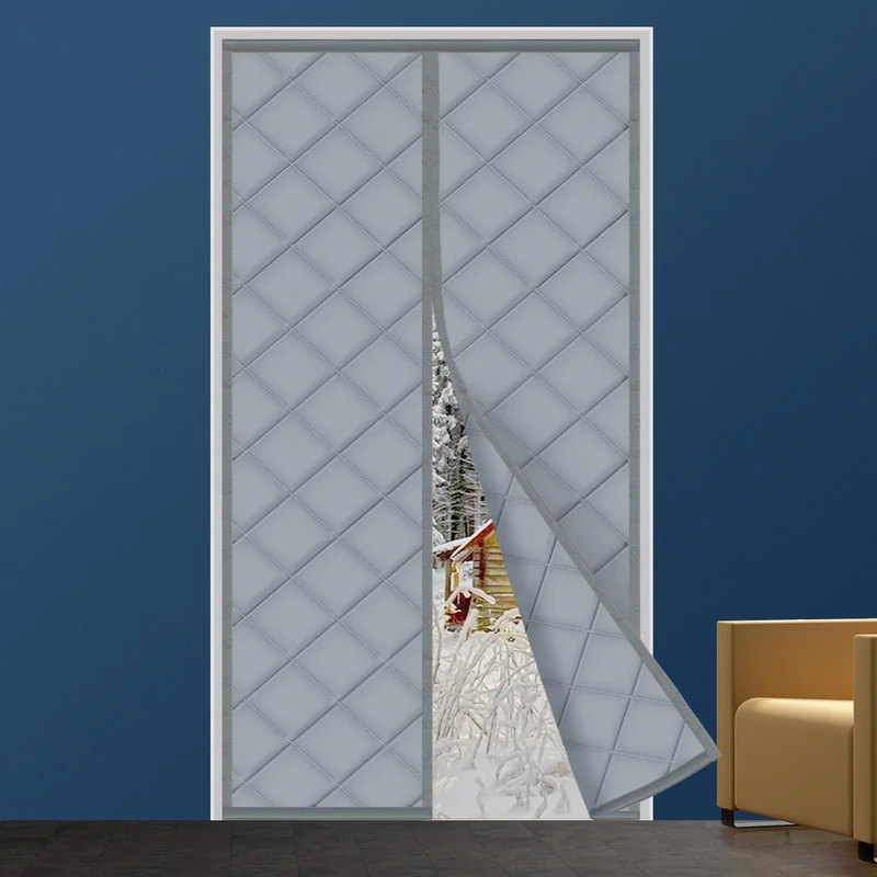 Magnetic Thermal Insulated Door Curtain, Various Sizes, Wind, Cold and Noise Proof, Pet Friendly, Suitable for air-Conditioned Rooms, Heating, Kitchens, and Living Rooms, 105 x 235cm, Grey