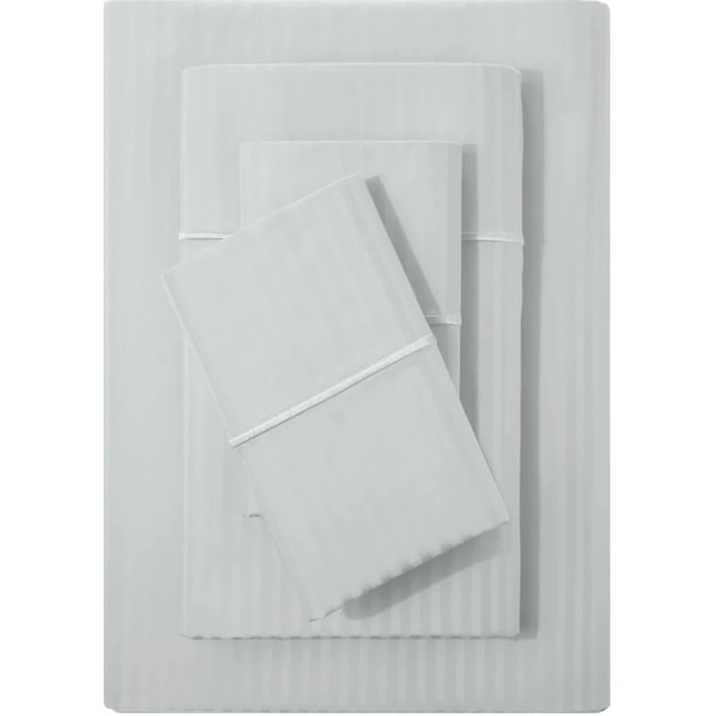 Feather & Stitch 500 TC Queen Size Damask Bed Sheet Set, 100% Cotton Soft Breathable Bedsheets, 4 Piece 18" Deep Pockets Sateen Weave Striped Bedding Mattress Resort Hotel Luxury- (Blue Blush, Queen)