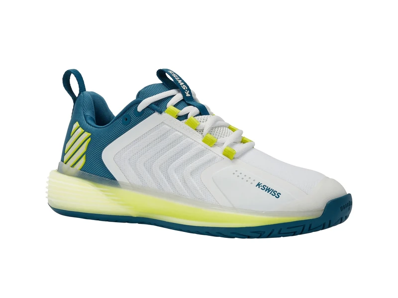 K-Swiss Performance Men's Ultrashot 3 Tennis Shoes, White Blue Green, 9.5 UK