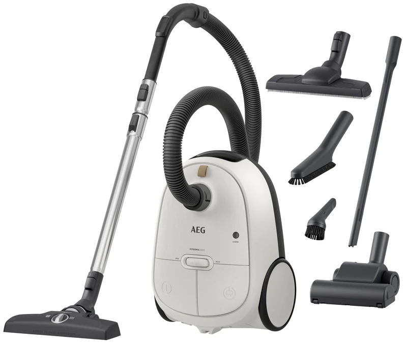 AEG Hygienic 6000 Vacuum Cleaner with Bag, AB61H6SW Powerful Motor, Hard Floors & Carpets, Anti-Allergy S-Bag, Washable Filter, Silent Nozzle, 12 Metre Radius, 73 dB, Shell White