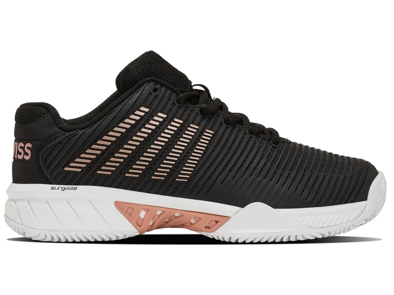 K-Swiss Women's Hypercourt Express 2 Hb Tennis Shoes, Black, White, Rose Gold, 4 UK
