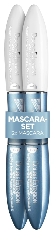 L'Oréal Paris Mascara Twin Pack, Waterproof Mascara and Primer for Long Eyelashes, Double Extension Waterproof, Black, 2 x 12 ml