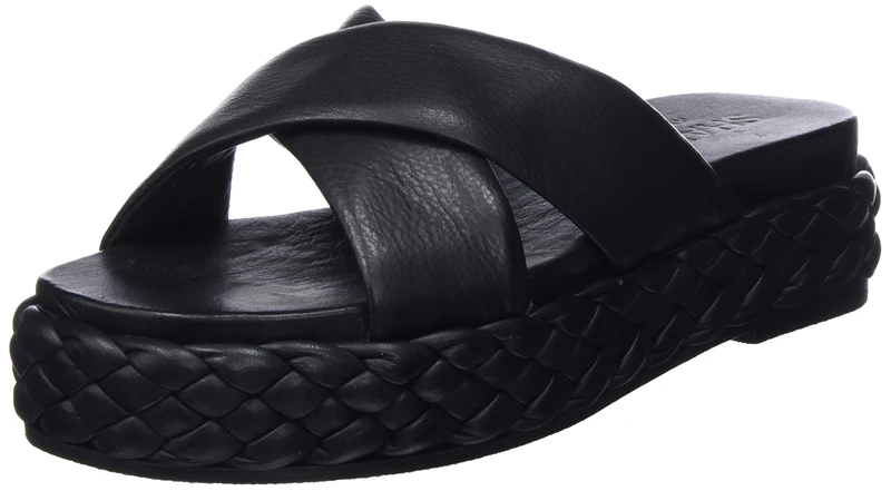 Shabbies Amsterdam Women's SHS1365 Slippers Soft Nappa Leather Flat Sandal, Black, 41 EU, black, 8.5 UK