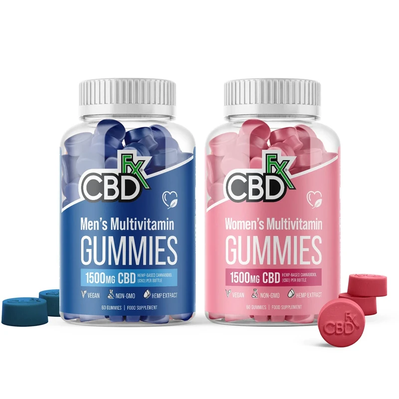 CBDfx 1500 mg CBD High Strength Men's Multivitamin Gummies with CBDfx 1500 mg CBD High Strength Women's Multivitamin Gummies