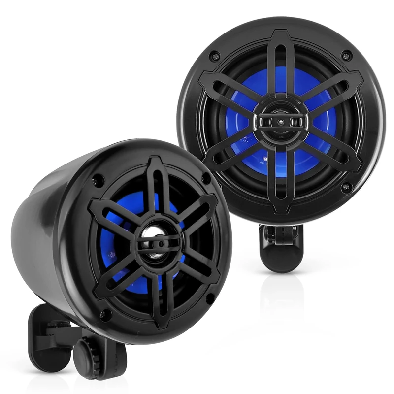 Pyle 4” Waterproof Off-Road Speakers - 150W 2-Way Marine Woofer Sound System w/ 360° Rotatable Bracket, Full Range Outdoor Audio Stereo Speaker for Motorcycle ATV Jeep Boat, Includes Brackets (Black)