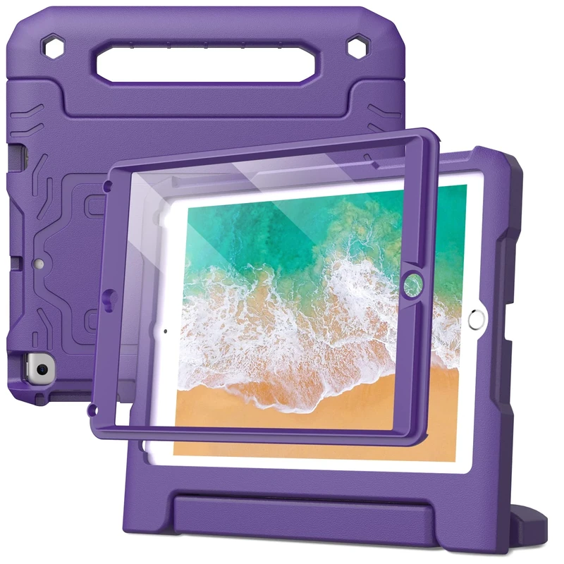 JETech Kids Case for iPad 9.7-Inch (6th/5th Generation, 2018/2017 Model) with Built-in Screen Protector, Shockproof Full-Body Handle Stand Tablet Protective Cover (Purple)