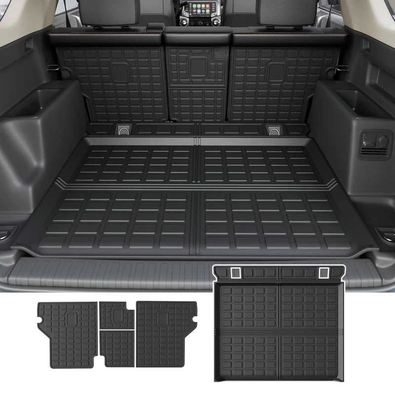 Rongtaod Fit 2010-2023 Toyota 4Runner Trunk Mat Cargo Mat Cargo Liner Back Seat Cover Protector 2022 Toyota 4 Runner Accessories (Trunk Mat + Backrest Mats,Fit Without Sliding Tray)