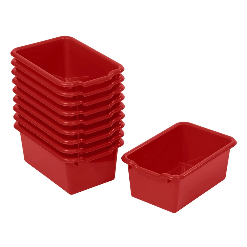 ECR4KIDS Scoop-Front Storage Bins, Easy-to-Grip Design for Classroom Cubbies, Multipurpose Plastic Storage, Stackable Bins for Nursery, Playrooms and Home Organization, 10-Pack - Red