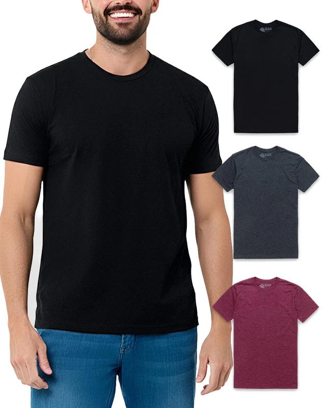 INTO THE AM Mens T Shirt - Short Sleeve Crew Neck Soft Fitted Tees S - 4XL Fresh Classic Tshirts, 3-Pack Black/Charcoal/Maroon, Medium