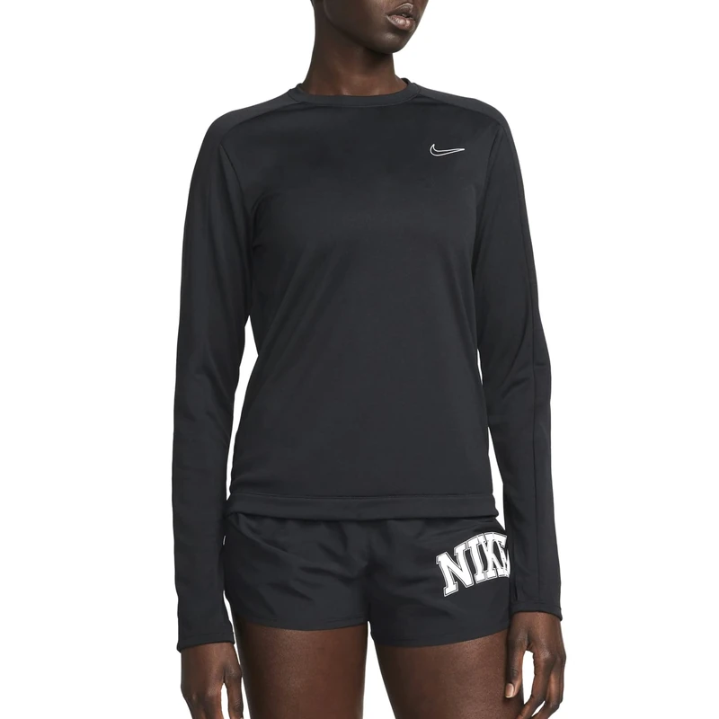NIKE Women's dri-fit-Swoosh-Run Long Sleeve T-Shirt, Black/White, L - Image 1