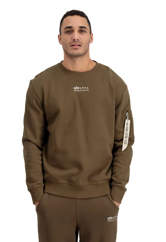 ALPHA INDUSTRIES Men's Emb Sweater Sweatshirt, Organic Mud, XS
