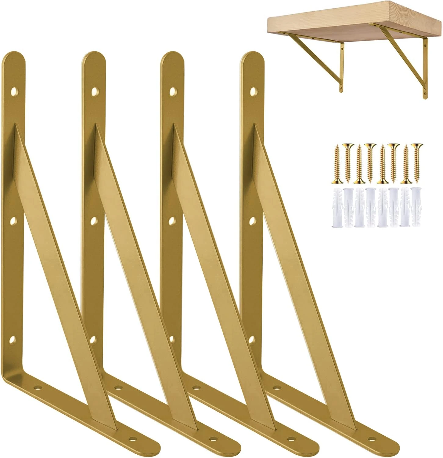 4 Pcs Gold Shelf Brackets Triangle Shelving Brackets Right Angle Wall Mounted Shelf Supporters 10 Inch