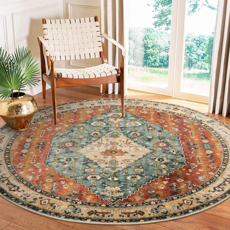Lahome Boho Tribal Round Rug 6ft - Large Washable Dining Room Round Area Rug, Soft Non Slip Non-Shedding Mat for Bedroom Indoor Living Room Floor Carpet for Mudroom Hallway Entryway Nursery Gift