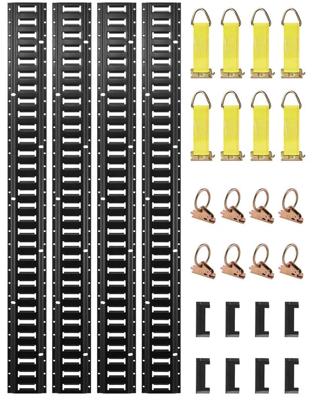 Vevor E Track Tie-Down Rail Kit, 30PCS 5FT E-Tracks Set Includes 4 Steel Rails & 2 Single Slot 8 O Rings Tie-Offs w/D-Ring End Caps, Securing Accessories for Cargo, Motorcycles, and Bikes, Black - Image 1