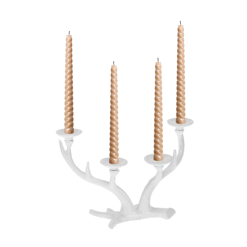 Relaxdays Holder, Deer's Antlers Design, Vintage Look, Pillar Candles up to Ø 4cm, HWD: 28.5 x 10 x 16 cm, White, Cast iron