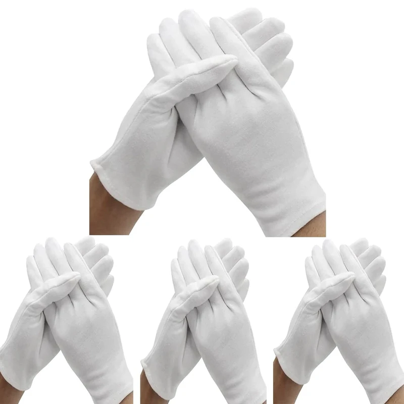 24 Pcs (12 Pair) White Cotton Gloves for Dry Hand Moisturizing, Cosmetic Eczema Hand Spa and Coin Jewelry Inspection, Checking and Serving