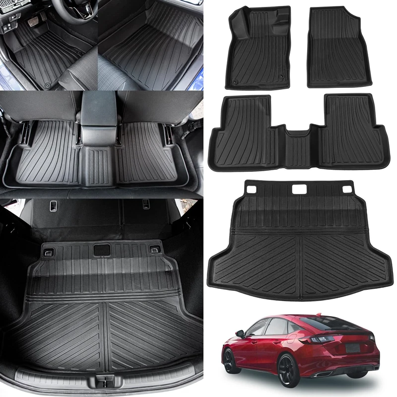 Maxzina Fit 2022 2023 Honda Civic Hatchback Floor Mats Trunk Mat Cargo Mat Cargo Liner All Weather Trunk Liner Civic Hatchback Accessories (Trunk Mat+Floor Mats)