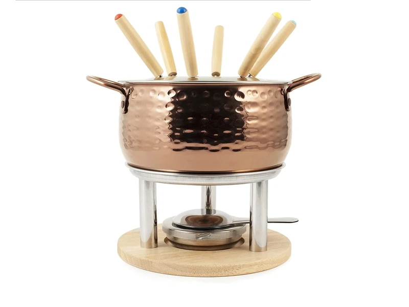 HOME 9830100 Rose Fondue Set 11 Pieces for 6 People in Stainless Steel 18/10, Bourguignonne, Chocolate, Cheese, Steel