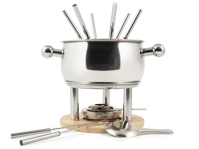 HOME 9830000 Fondue Set 11 Pieces for 6 People in Stainless Steel 18/10, Bourguignonne, Chocolate, Cheese, Steel