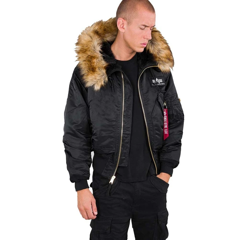 Alpha Industries 45P Hooded Bomber Jacket for Men Black