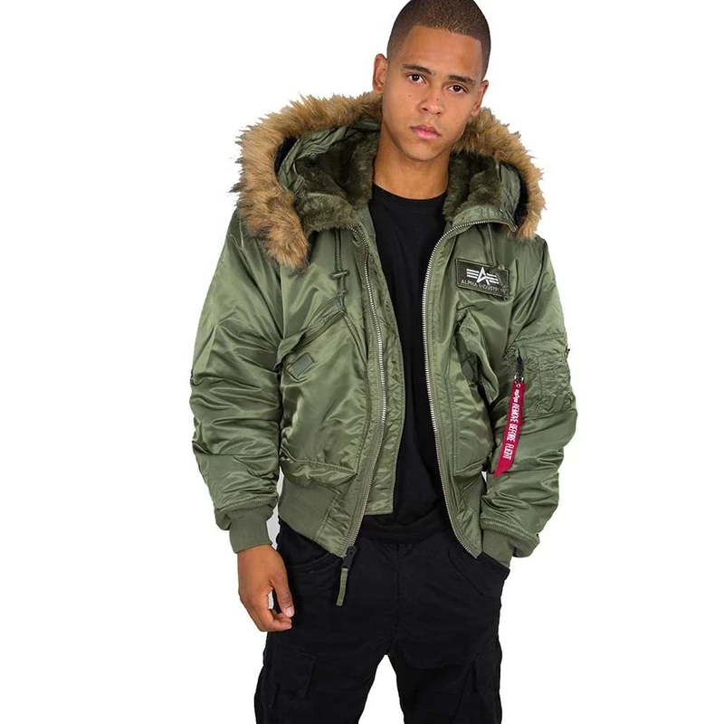 Alpha Industries Men's 45P Hooded Bomber Jacket, Sage-Green, S
