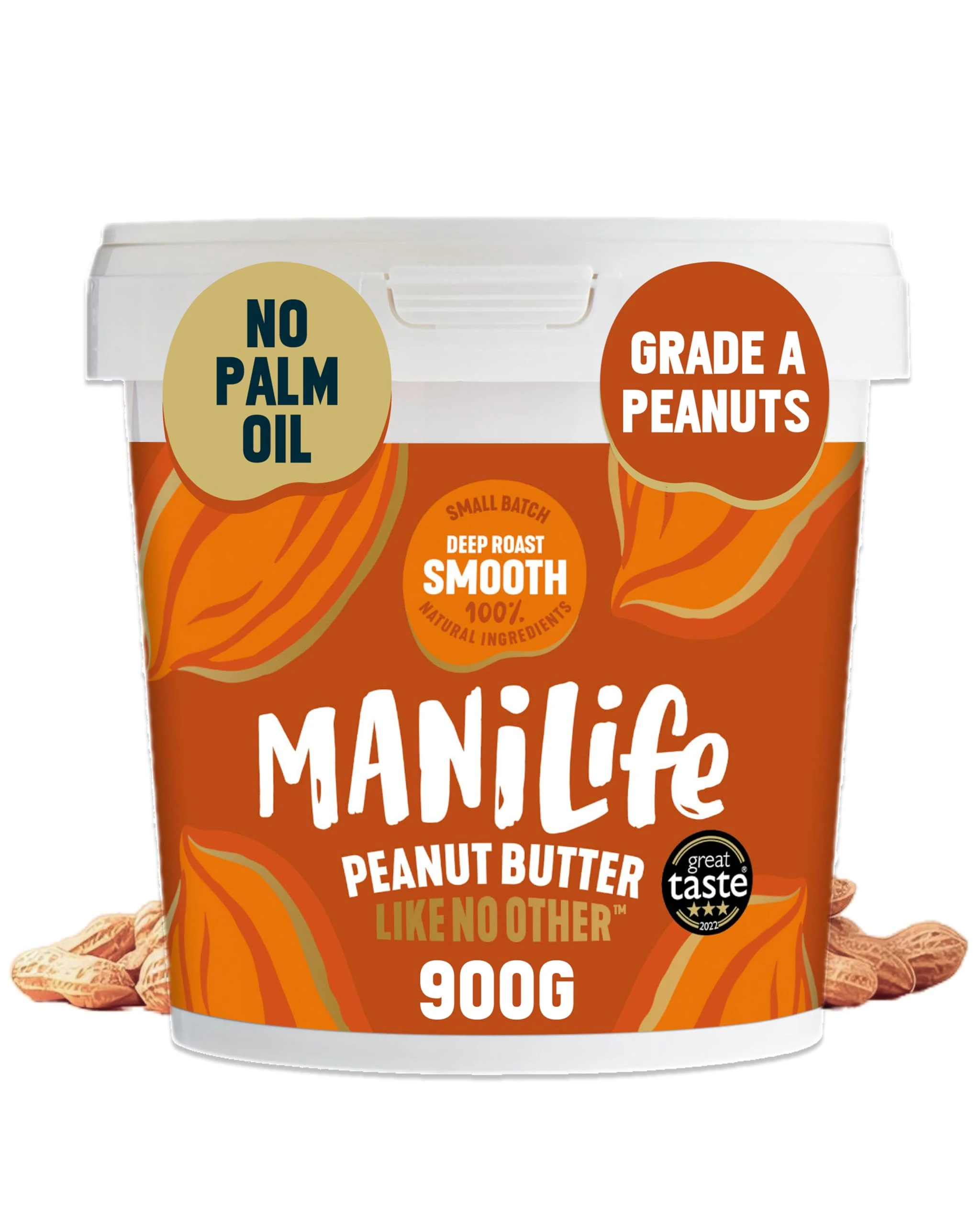 ManiLife Deep Roast Smooth Peanut Butter, 900g Tub Rich and Intense Vegan Peanut Butter Made from Single Origin Grade-A Argentine Peanuts - No Palm Oil, No Added Sugar, No GMOs