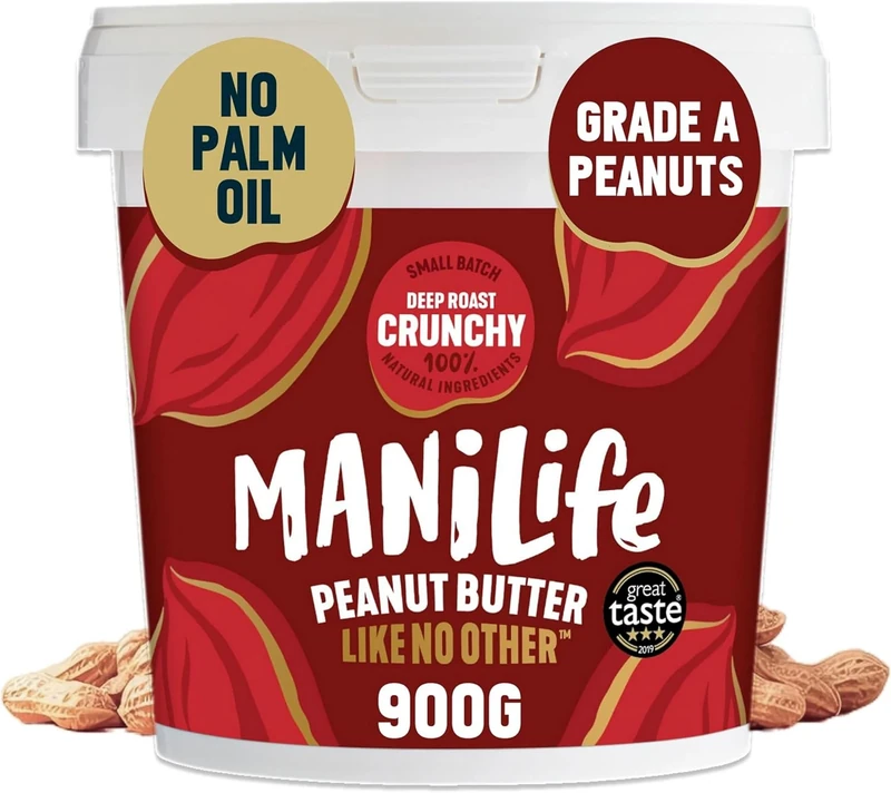 ManiLife Deep Roast Crunchy Peanut Butter, 900g Tub - Rich and Intense Vegan Peanut Butter Made from Single Origin Grade-A Argentine Peanuts - No Palm Oil, No Added Sugar, No GMOs (packaging may vary)
