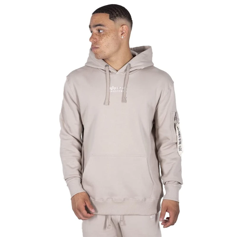Alpha Industries Organics EMB Mens Hooded Sweat Organic Beige - Image 1