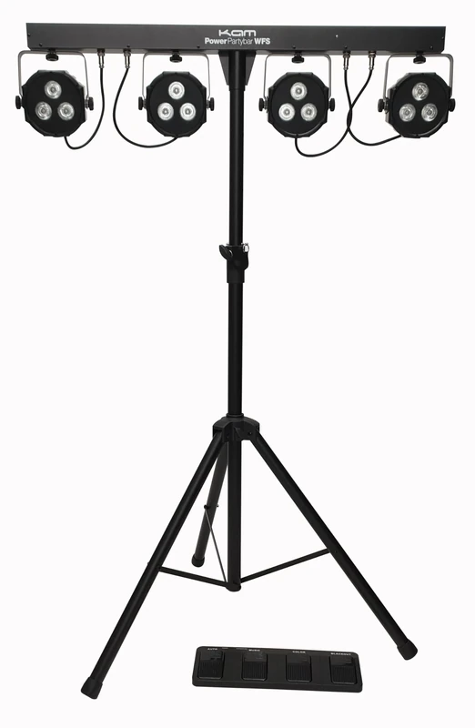 KAM Power PartyBar WFS - Complete LED Par Can Lighting Kit with Stand, Wireless Footswitch, and Carry Bags