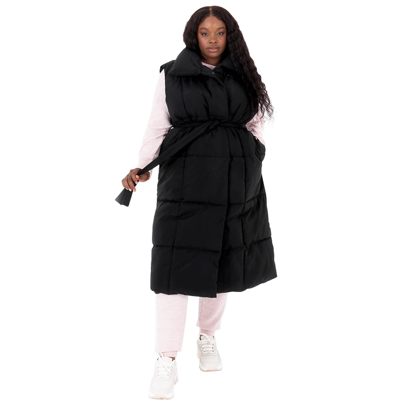 Lovedrobe Women's Ladies Womens Sleeveless Winter Jacket Coat Long Quilted Body Warmer Plus Size With Belt Pocke Gilet, Black, 26 UK - Image 1