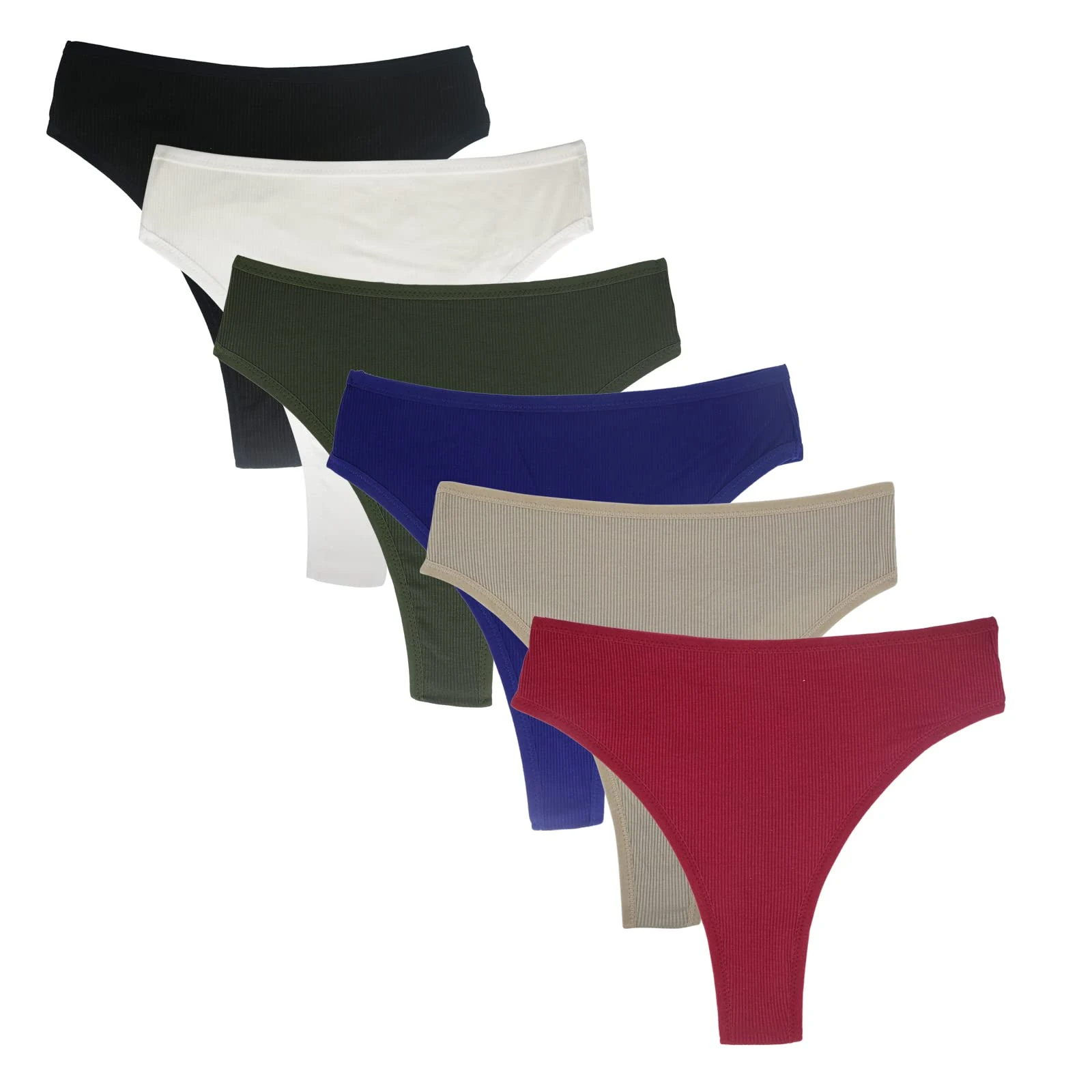 Deigecil Pack of 6 Thong Women's High Waisted Tummy Control Cotton Underwear Women, Soft Comfortable Sports Underwear Women, Black*1 White*1 Army Green*1 Wine Red*1 Blue*1 Khaki*1, 4XL