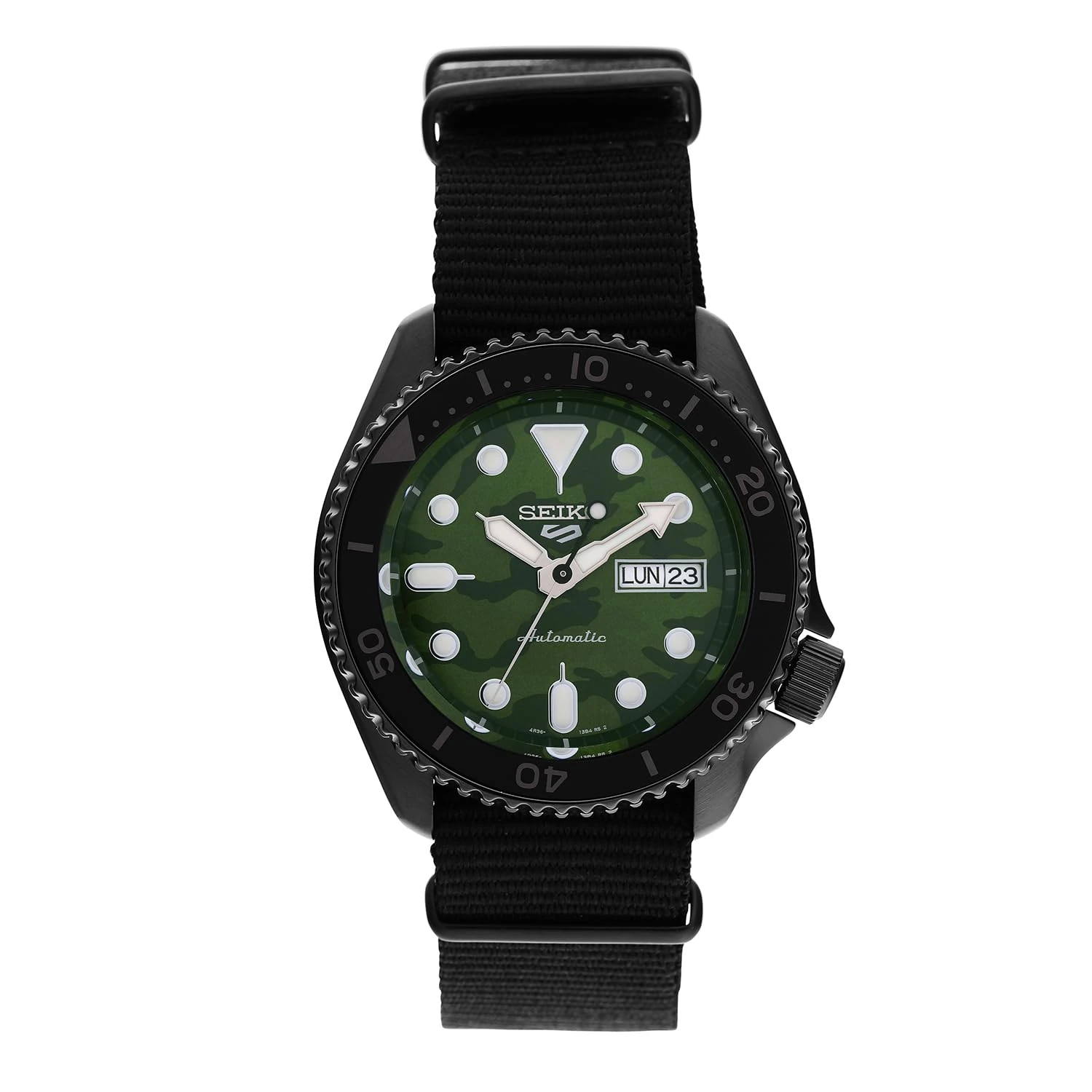 Seiko 5 Sports SKX Limited Edition Watch with Camouflage Dial and Black Canvas Strap SRPJ37K1