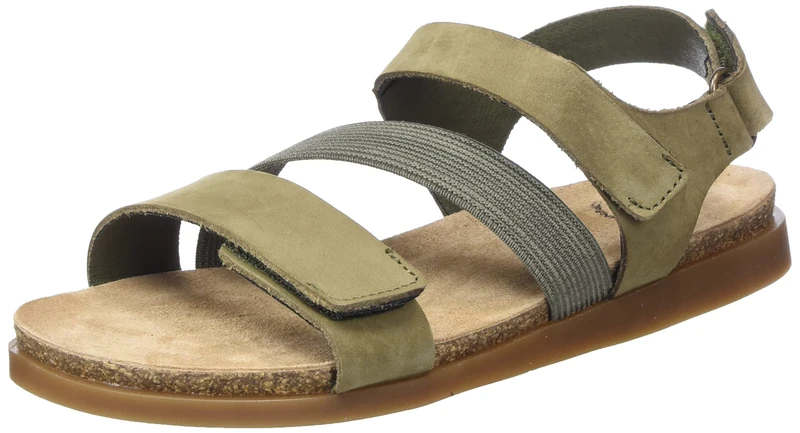 CA'SHOTT A/S Women's Casalice Velcro Elastic Nubuck Flat Sandal, Olive, 40 EU, olive, 8 UK