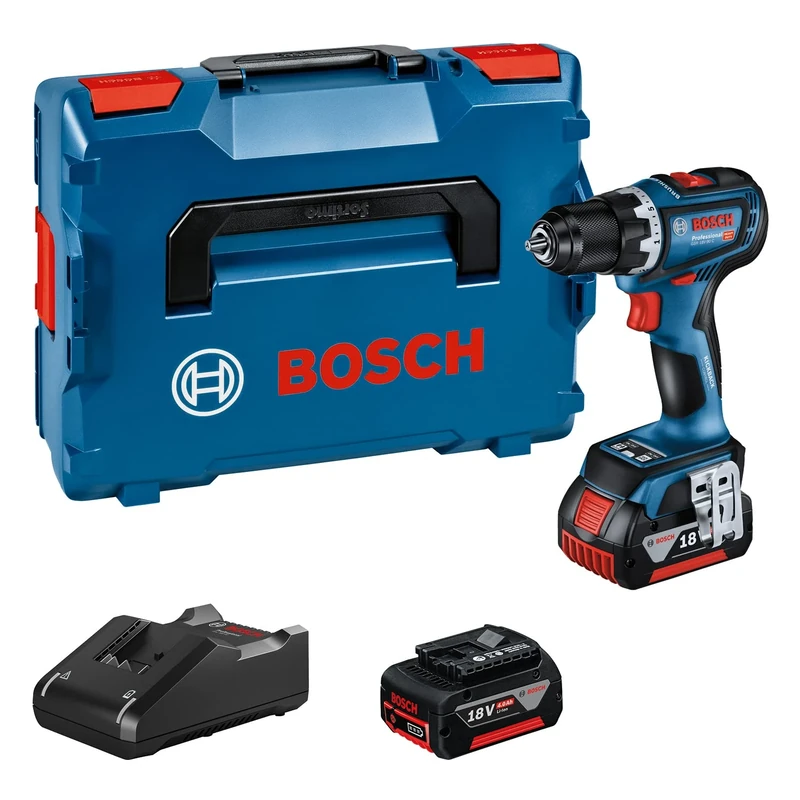 Bosch Professional 18V System Cordless Drill Driver GSR 18V-90 C (incl. 2X GBA 4.0Ah Batteries, Charger GAL 18V-40, 1/1 L-BOXX Inlay, L-BOXX)