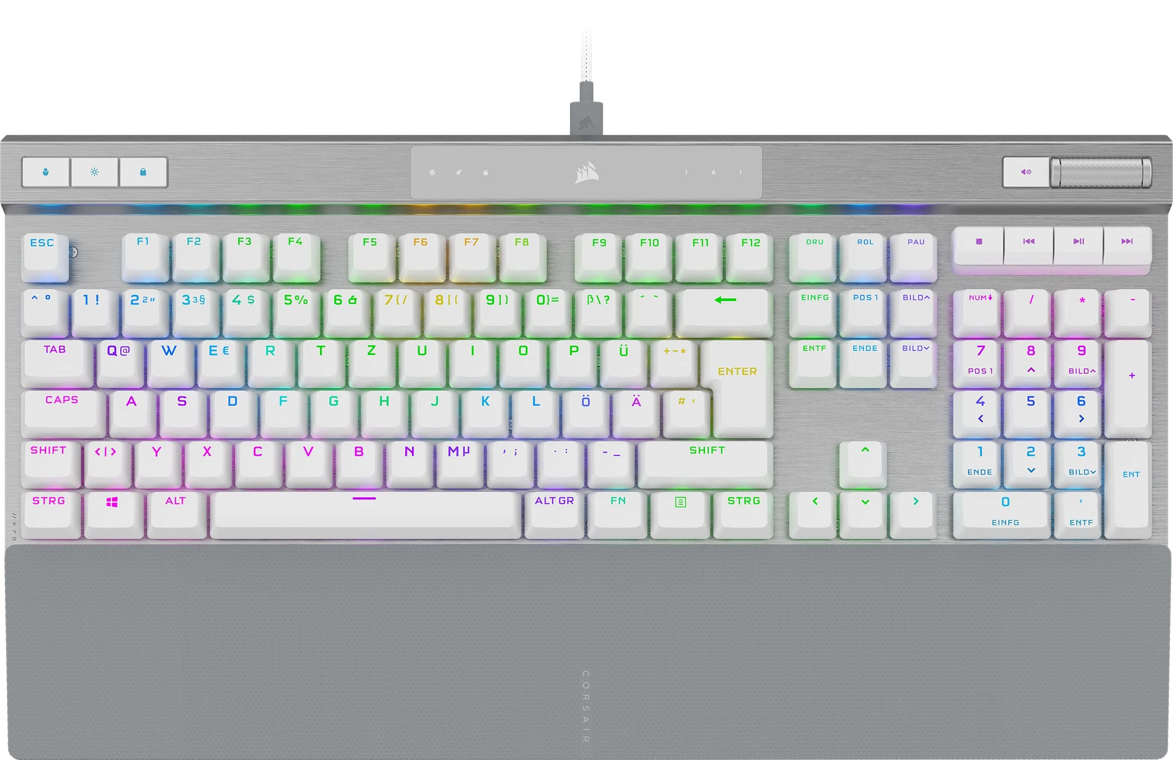 Corsair K70 PRO RGB Optical Mechanical USB-C Gaming Keyboard - Linear OPX Key Switch, PBT Double Shot Keycaps, Hyper Polling with 8,000 Hz - DE Layout, QWERTZ - White