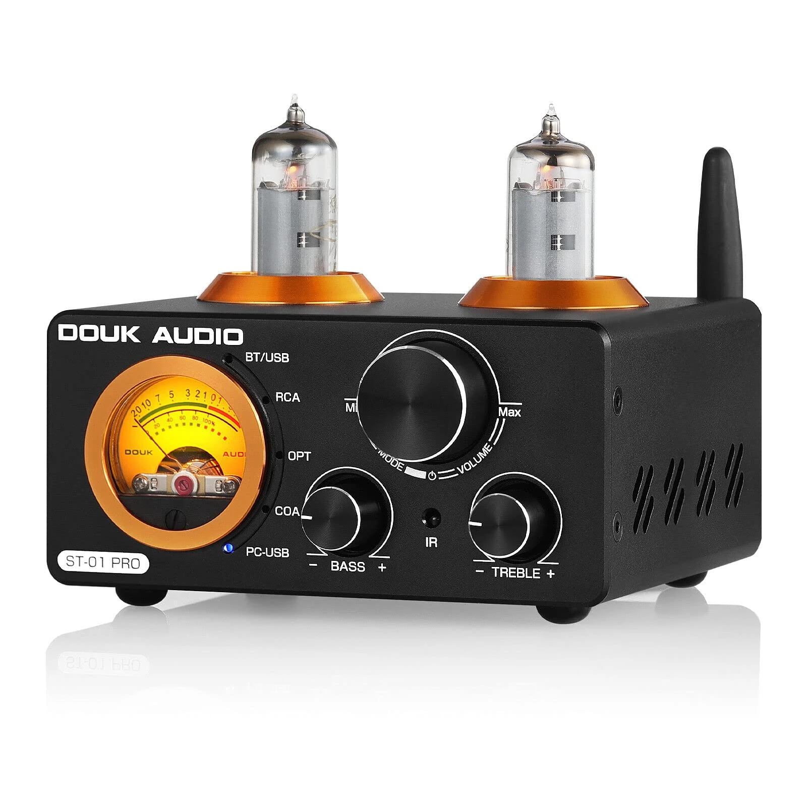 Douk Audio ST-01 PRO 200W Hifi Valve Amplifier, Mini Tube Amp, Stereo Receiver, 2 Channel, Bluetooth 5.0, Audio Digital Amplifier for Home Passive Speakers, with VU Meter, USB DAC COAX/OPT