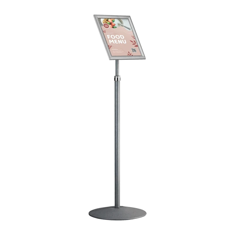 EUROPEL Infostand poster display on telescopic stand adjustable height from 100 to 140cm, metal base Ø360 mm, A4 Snap aluminum frame, anti-reflective protector, to be oriented in portrait or landscape