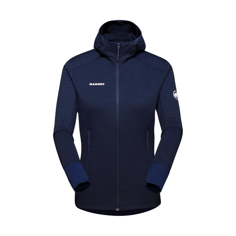 Mammut Taiss Light ML Hooded Jacket Women | Fleece and Nylon Midlayer with Zip for Mountain Hiking | Marine, XS