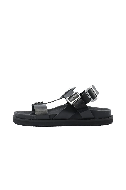 CA'SHOTT A/S Women's CASKIMMI Buckle Vegetable Tanned Leather Flat Sandal, Black, EU 40, black, 8 UK