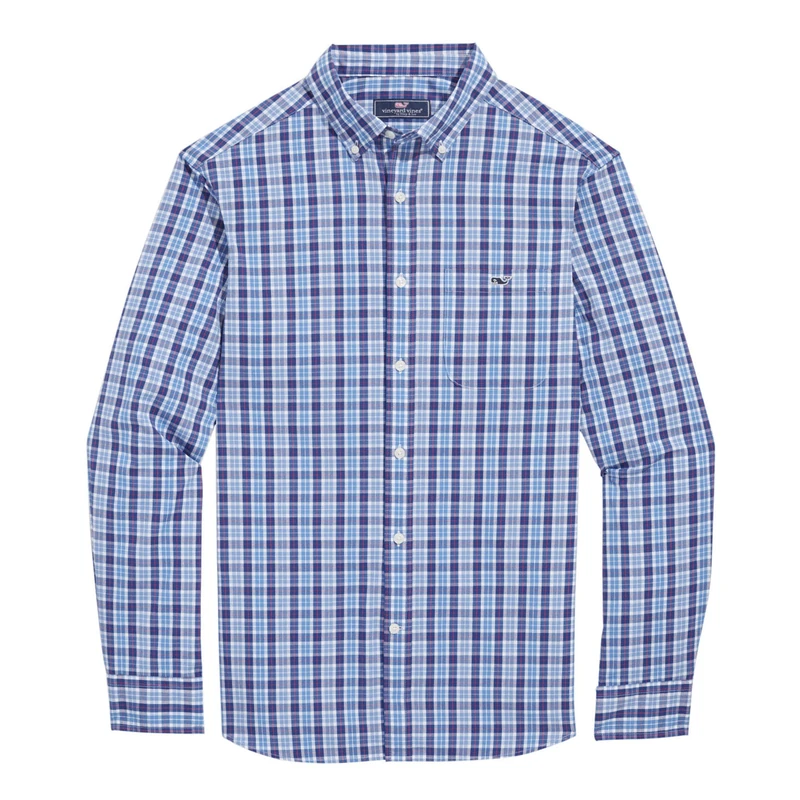 Vineyard Vines Men's Multi-Check Poplin Shirt, Newport Blue, S