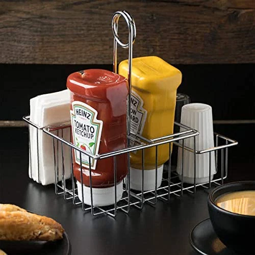 GET Enterprises Chrome Metal Four Compartment Condiment Caddy Metal Table Caddies Collection 4-21696 (Case of 12)