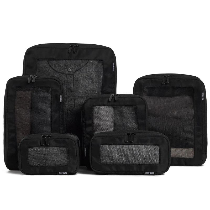 Aerotrunk Compression Packing Cubes for Suitcases & Extended Trips, 4 to 7 Day Journeys (6-Pack, Black)