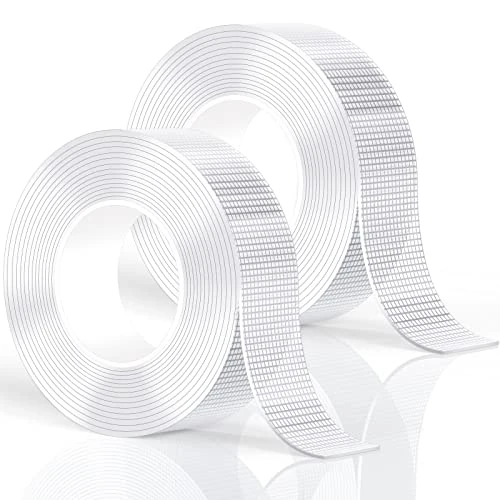MOKANI 5M/16.5FT Double Sided Tape Heavy Duty (Upgraded Version), 2 Rolls Double Sided Sticky Tape, Strong Adhesive Tape, Removable Traceless Clear Nano Tape for Kitchen, Party, Posters, Carpet