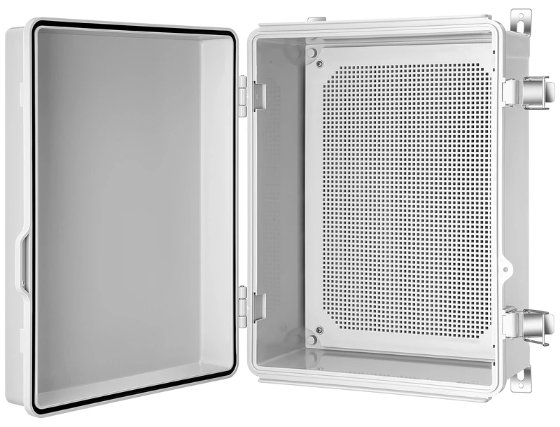 Gratury Junction Box, IP67 Waterproof Plastic Enclosure for Electrical Project, Hinged Grey Cover, Includes Mounting Plate and Wall Bracket 410×310×180mm (16.1"x12.2"x7.1")