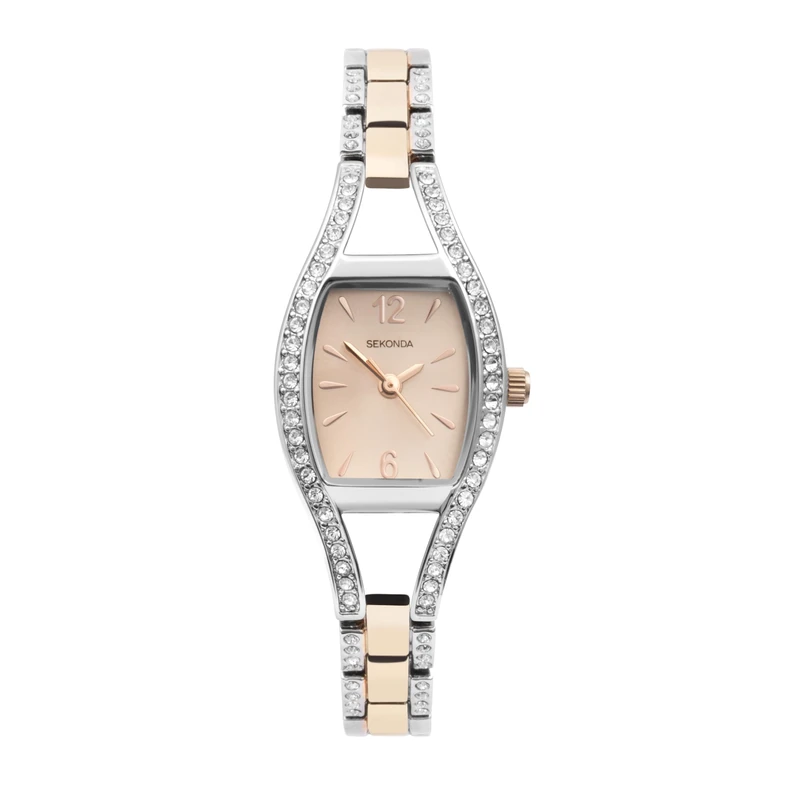 Sekonda Eleanor 20mm Womens Tonneau Case Cocktail Style Stone Set Bezel Watch with Alloy Bracelet Strap - Image 1