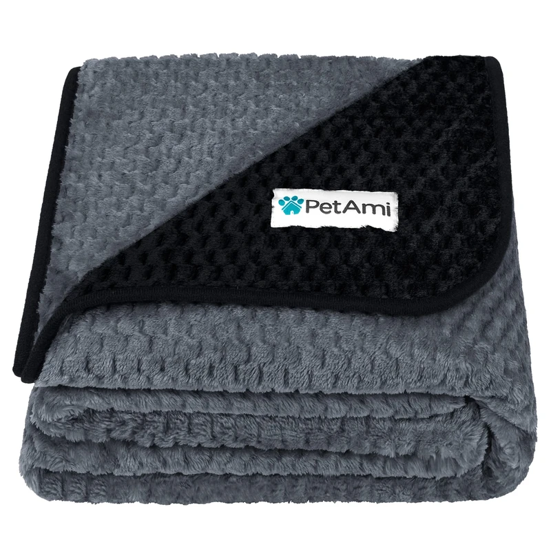 PetAmi Waterproof Fleece Dog Blanket, Pet Blanket Small Medium Large Dogs, Waffle Textured Throw Bed Couch Protector Indoor Cat Puppy Kitten, Reversible Warm Soft Plush Fuzzy, X-Large 60x80 Black/Gray - Image 1