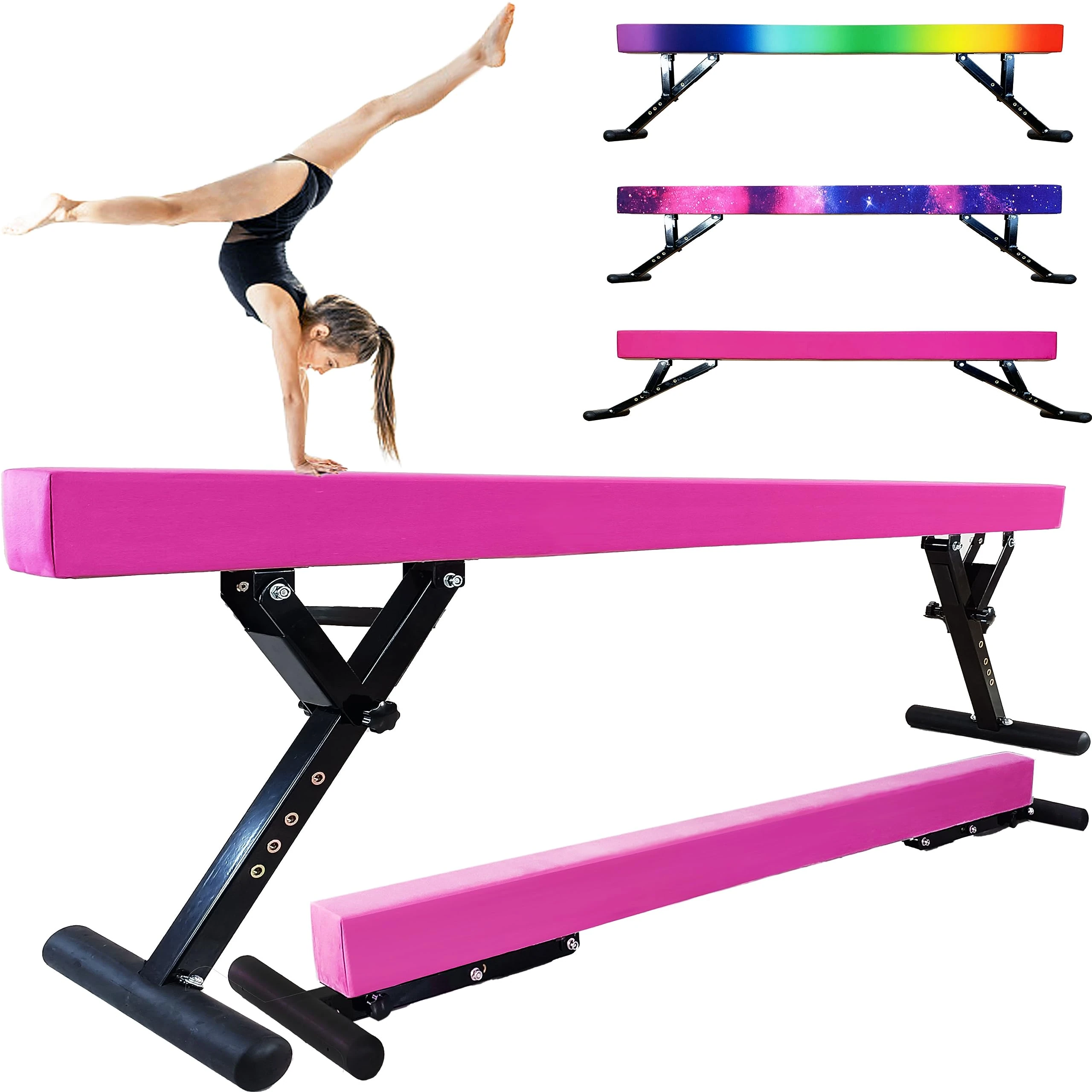 Seliyoo 8ft pantented Adjustable Balance Beam,high - Floor Beam,All rubbered Steel Base,Anti-Slip,Competiton Type Support All Skills Training at Home & Gym,Weight Limit 500 LBS
