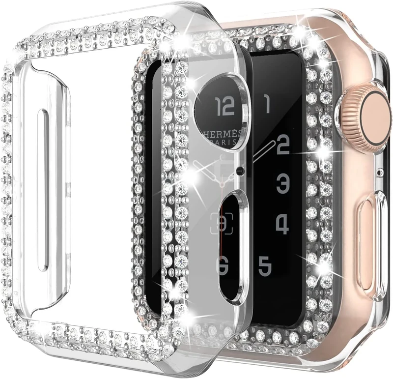 Watch Case Compatible with Apple Watch Series 7 45 mm, Bling Crystal Diamond Rhinestone Case to Protect the Watch, Silver - Image 1